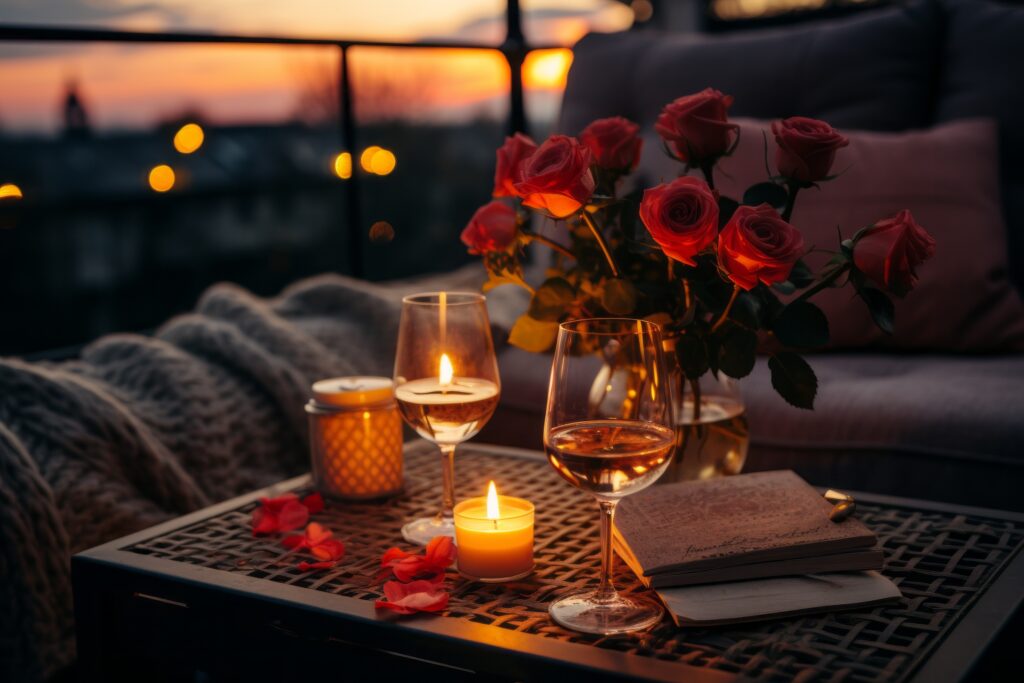 Romantic Dinner By Candlelight, The Atmosphere Of A Love Date. Background With Selective Focus And Copy Space