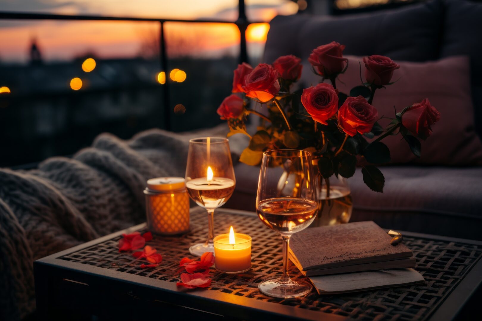 Romantic Dinner By Candlelight, The Atmosphere Of A Love Date. Background With Selective Focus And Copy Space